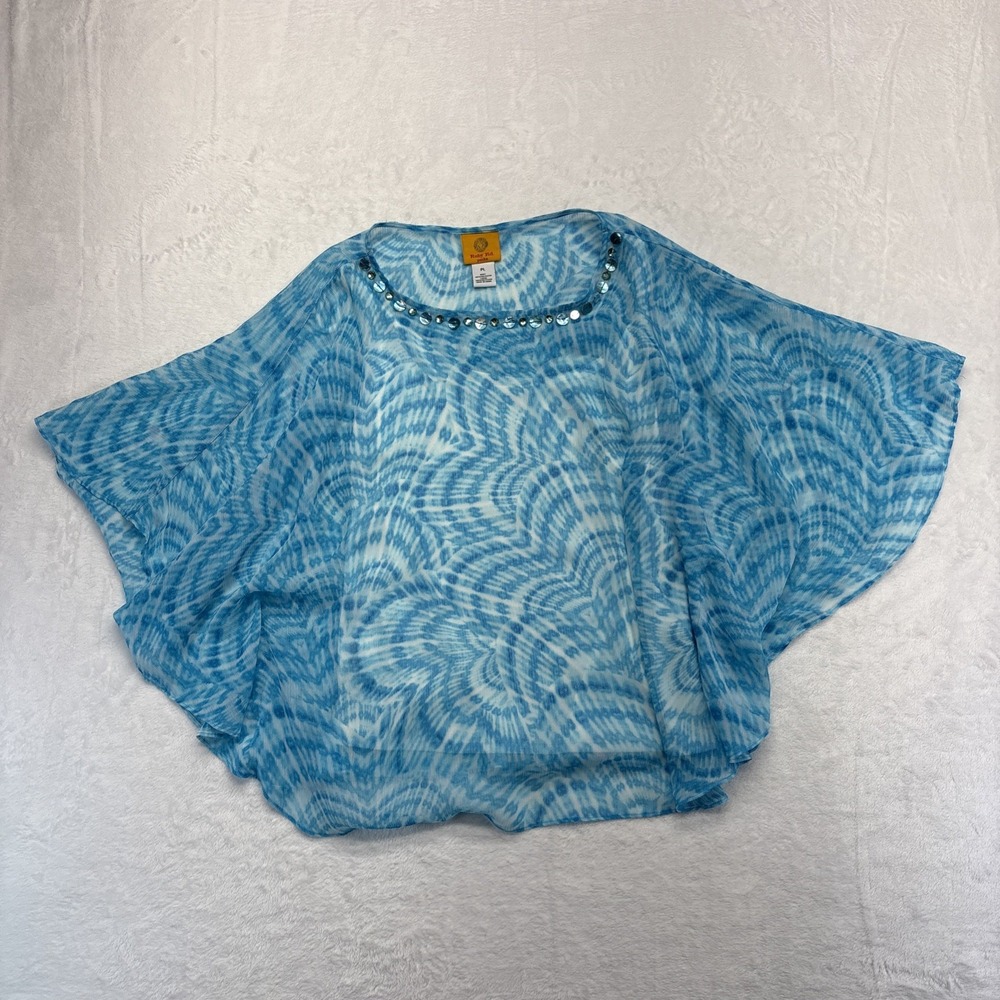 Ruby Rd Top Tank Set Womens PL Blue White Pullover Blouse Summer Embelished